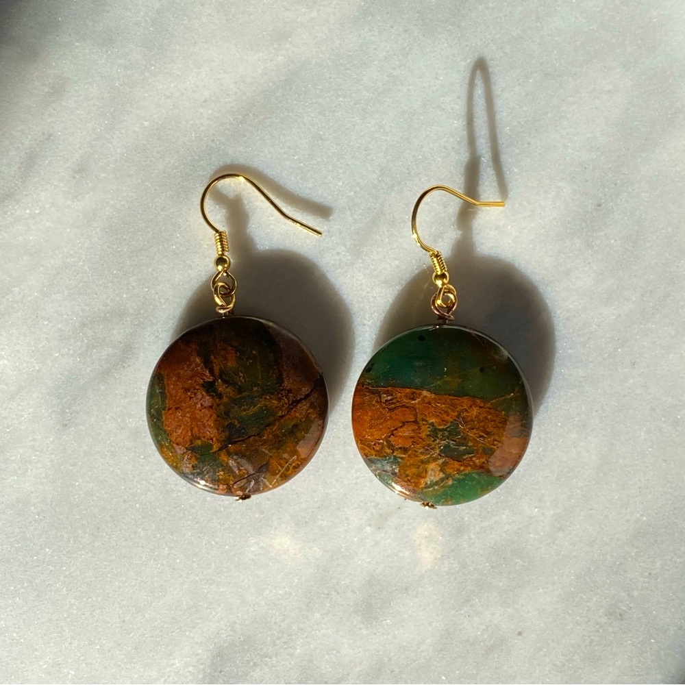Jasper Coin Gemstone Earrings